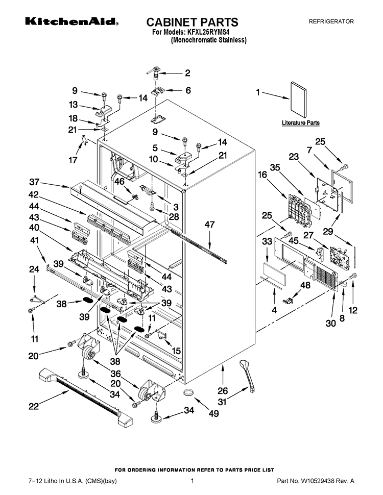 CABINET PARTS Diagram and Parts List for KFXL25RYMS4  KitchenAid Refrigerator