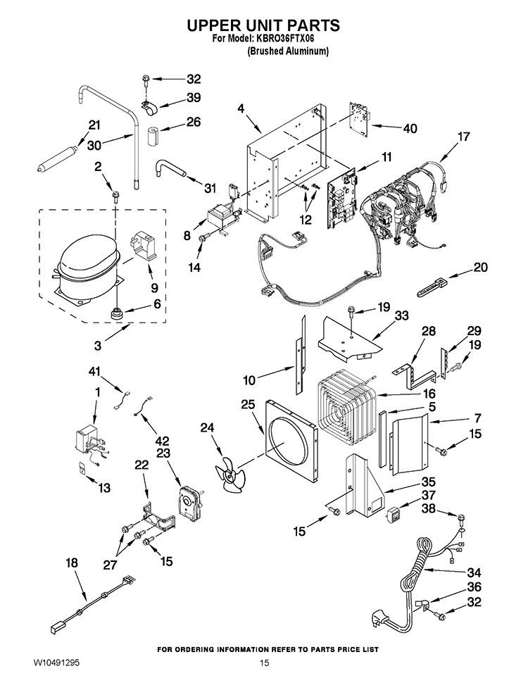 UPPER UNIT PARTS Diagram and Parts List for KBRO36FTX06  KitchenAid Refrigerator