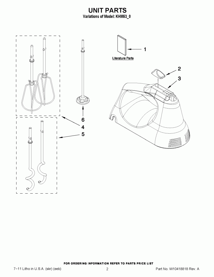 UNIT PARTS Diagram and Parts List for KHM53OB0  KitchenAid Mixer