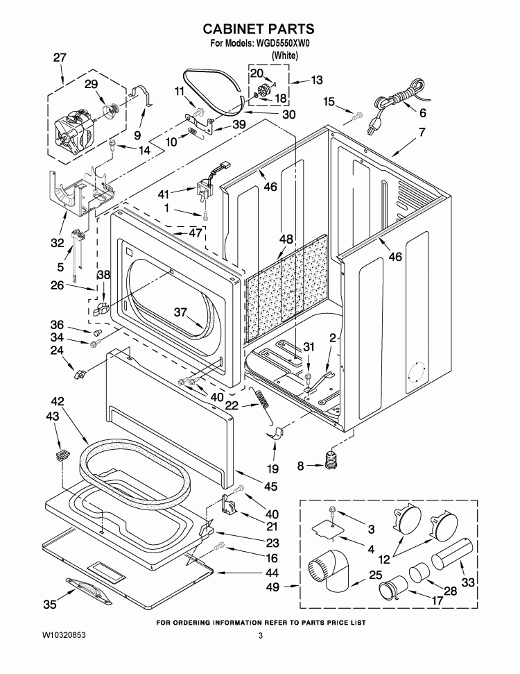 CABINET PARTS Diagram and Parts List for WGD5550XW0  Whirlpool Dryer