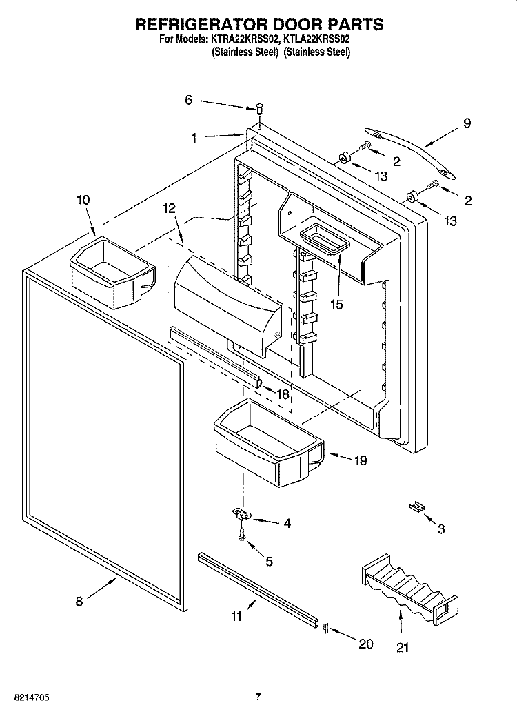 REFRIGERATOR DOOR PARTS Diagram and Parts List for KTRA22KRSS02  KitchenAid Refrigerator