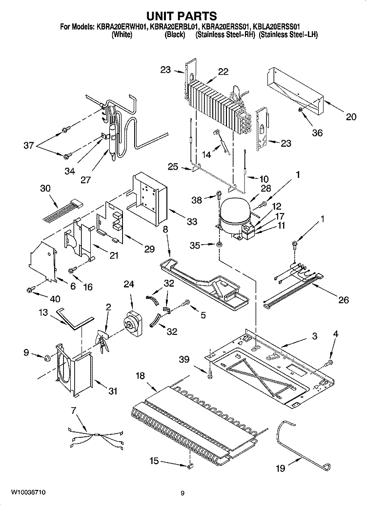 UNIT PARTS Diagram and Parts List for KBLA20ERSS01  KitchenAid Refrigerator