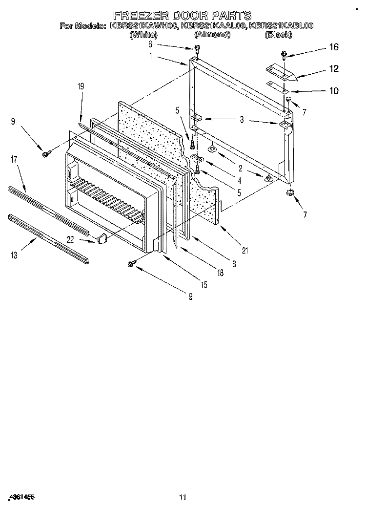 FREEZER DOOR Diagram and Parts List for KBRS21KABL00  KitchenAid Refrigerator