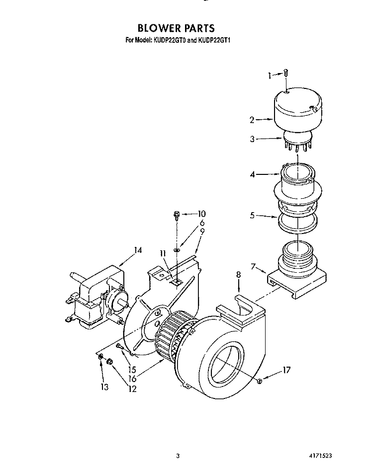 BLOWER Diagram and Parts List for KUDP22GT0  KitchenAid Dishwasher