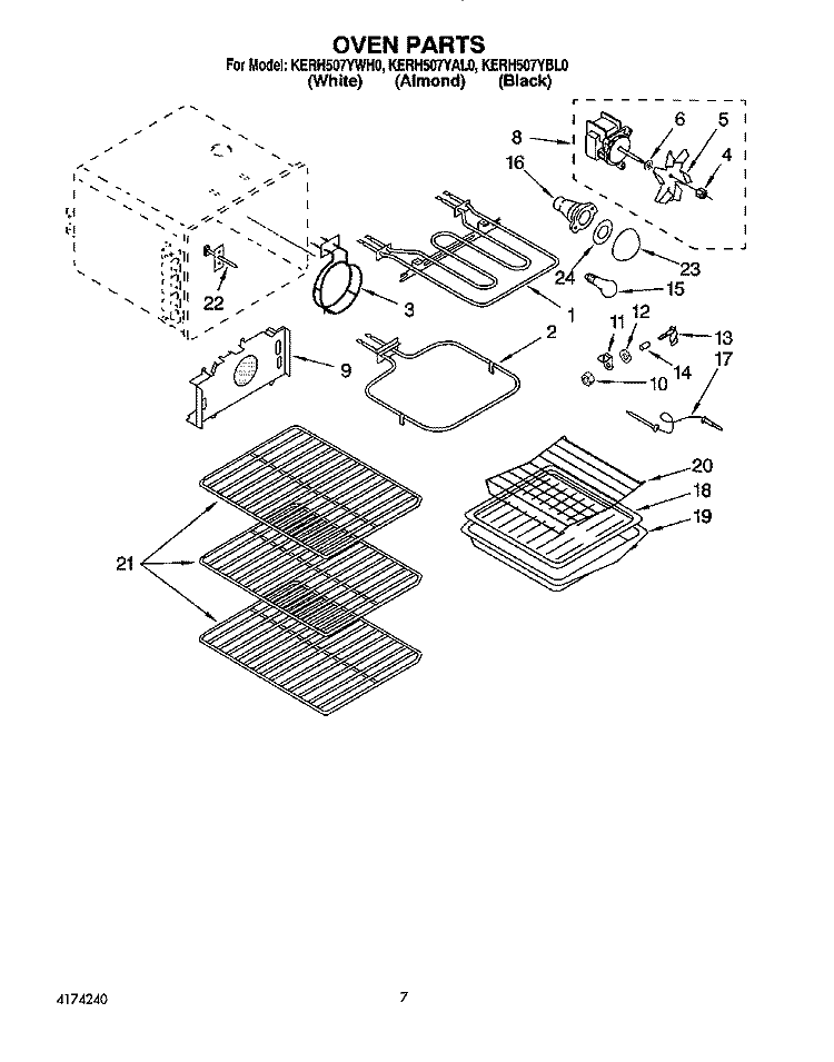 OVEN Diagram and Parts List for KERH507YWH0  KitchenAid Range