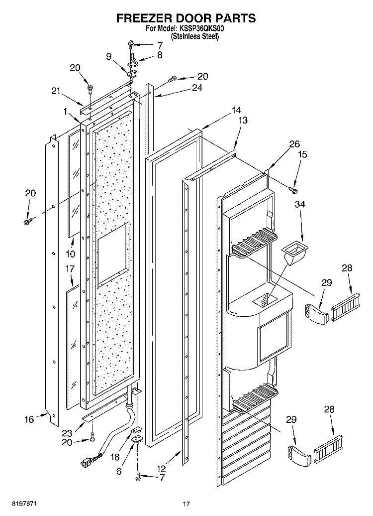 FREEZER DOOR Diagram and Parts List for KSSP36QKS00  KitchenAid Refrigerator
