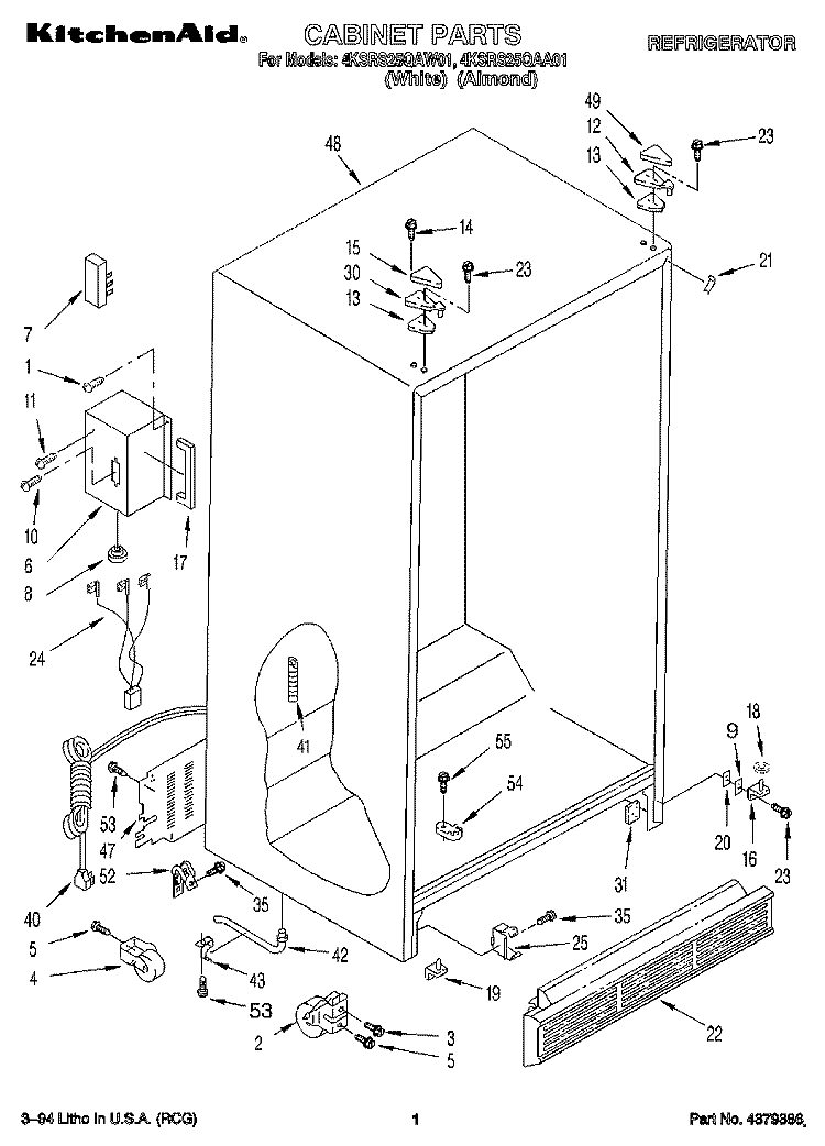 CABINET Diagram and Parts List for 4KSRS25QAW01  KitchenAid Refrigerator