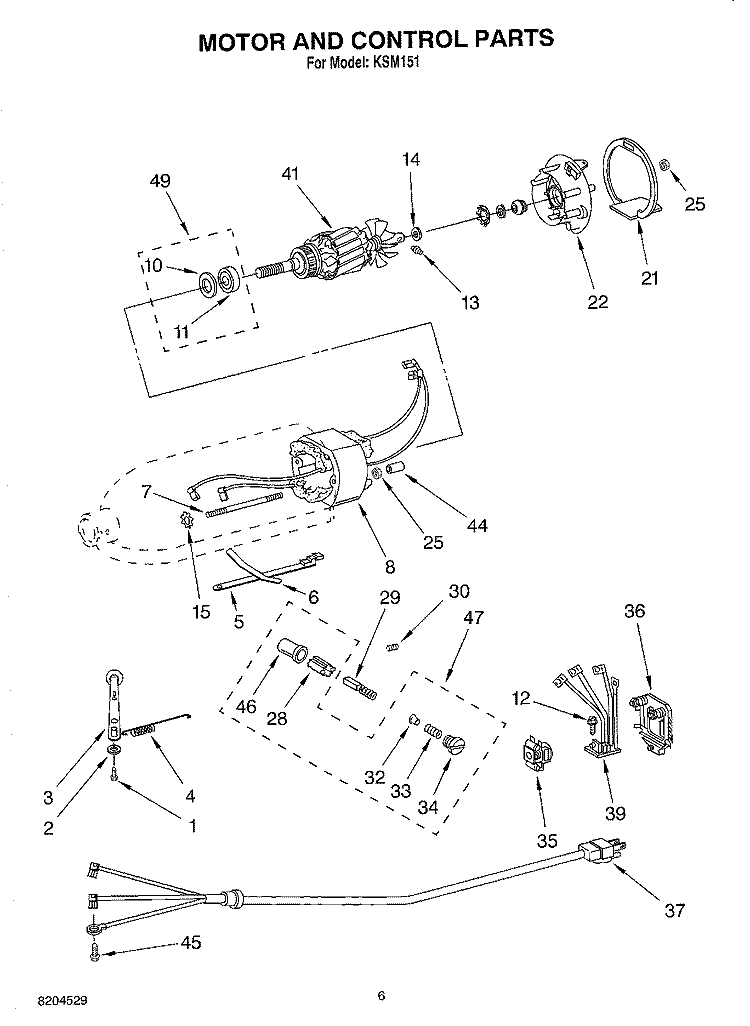 MOTOR AND CONTROL Diagram and Parts List for KSM151  KitchenAid Mixer