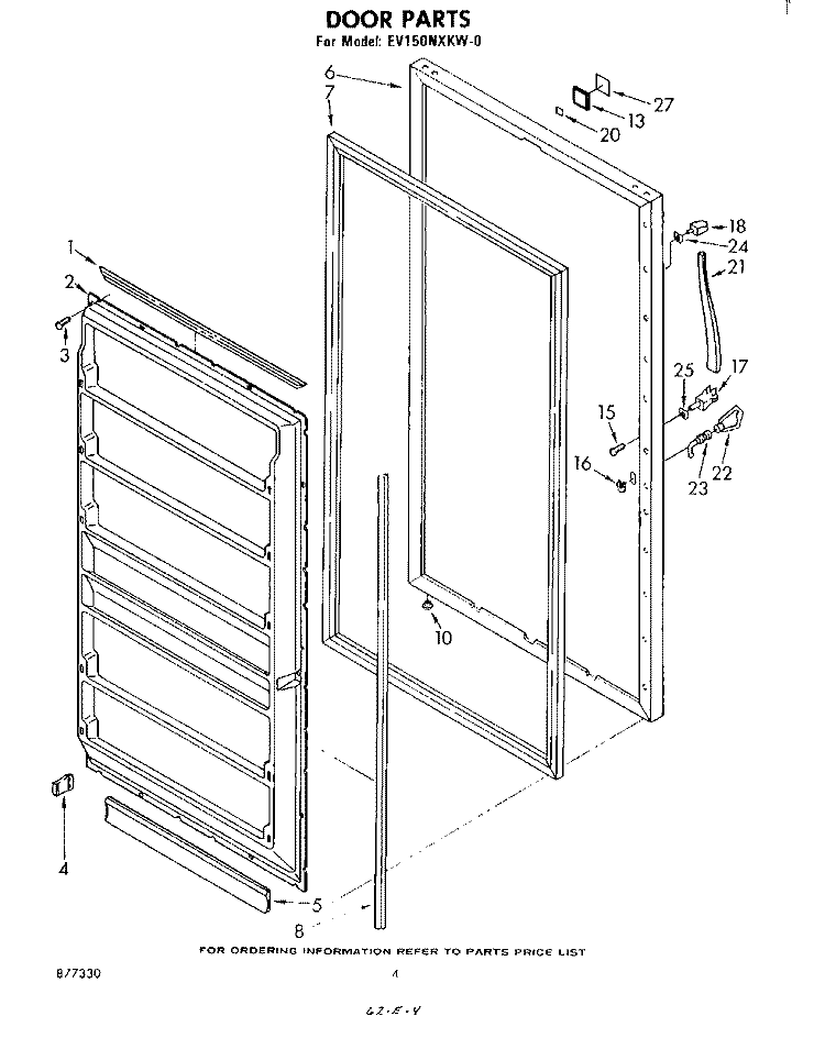 DOOR Diagram and Parts List for EV150NXKW0  Whirlpool Freezer
