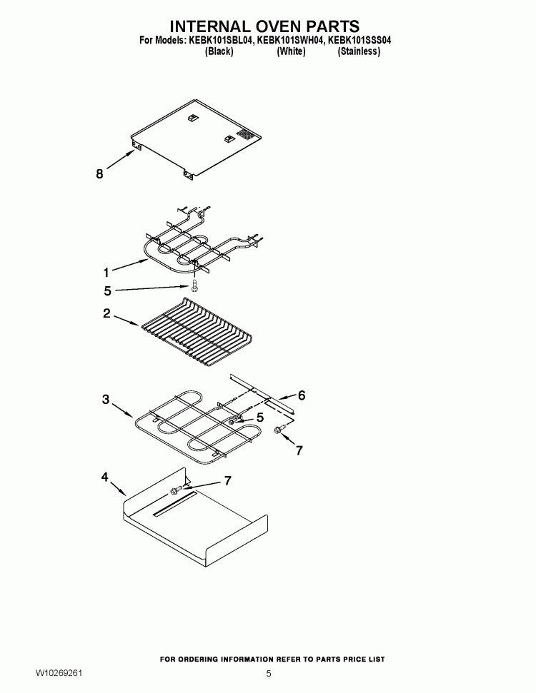 INTERNAL OVEN PARTS Diagram and Parts List for KEBK101SBL04  KitchenAid Wall Oven