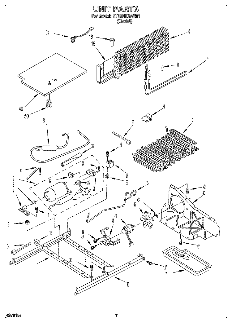 UNIT Diagram and Parts List for ET18NKXAG01  Whirlpool Refrigerator