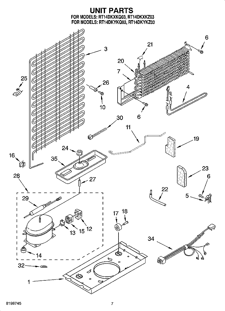 UNIT PARTS Diagram and Parts List for RT14DKYKZ03  Roper Refrigerator