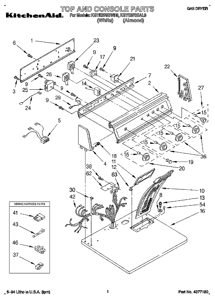 TOP AND CONSOLE, LIT/OPTIONAL Diagram and Parts List for KGYE870BAL0  KitchenAid Dryer