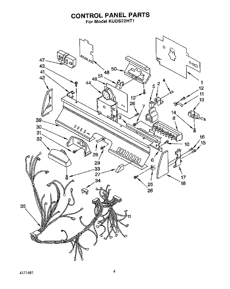 CONTROL PANEL, LIT/OPTIONAL Diagram and Parts List for KUDS22HT1  KitchenAid Dishwasher