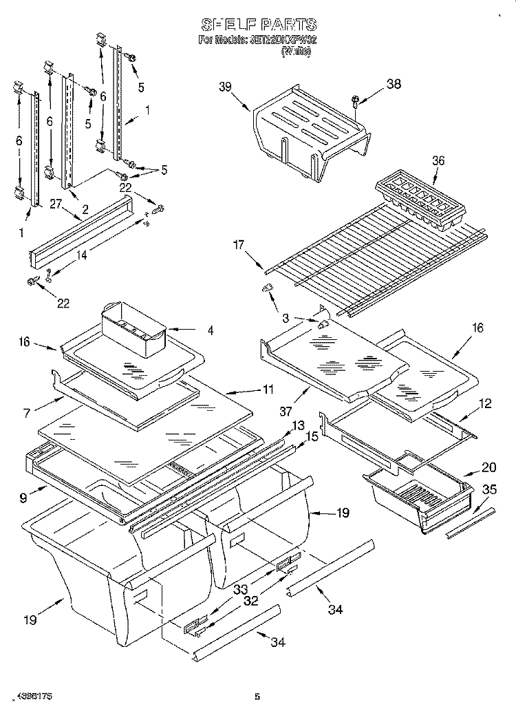 SHELF Diagram and Parts List for 3ET22DKXFW02  Whirlpool Refrigerator