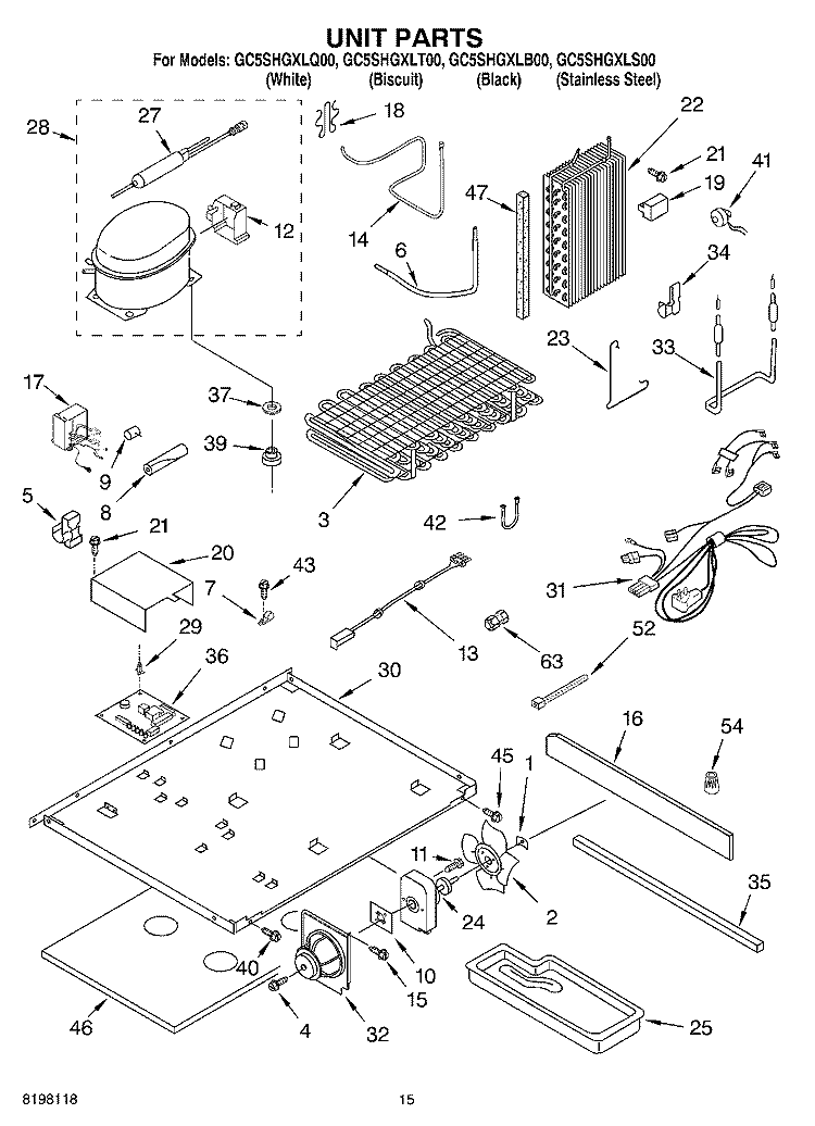 UNIT Diagram and Parts List for GC5SHGXLB00  Whirlpool Refrigerator