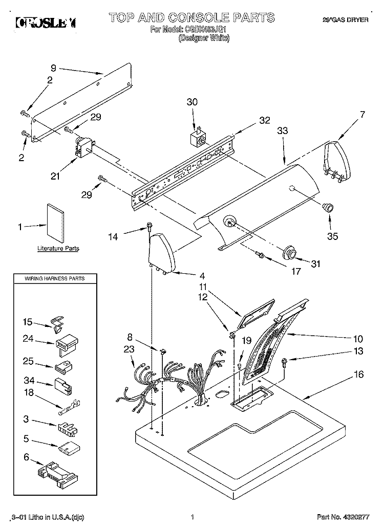TOP AND CONSOLE, LIT/OPTIONAL Diagram and Parts List for CGDX463JQ1  Crosley Dryer