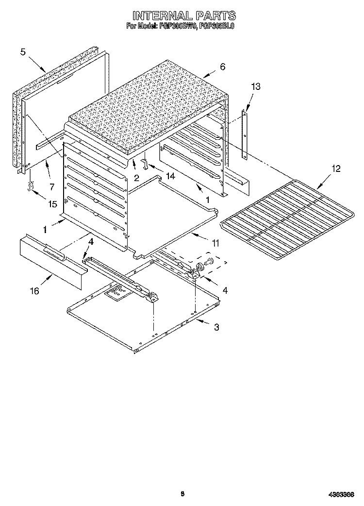 INTERNAL Diagram and Parts List for FGP305BW0  Roper Range