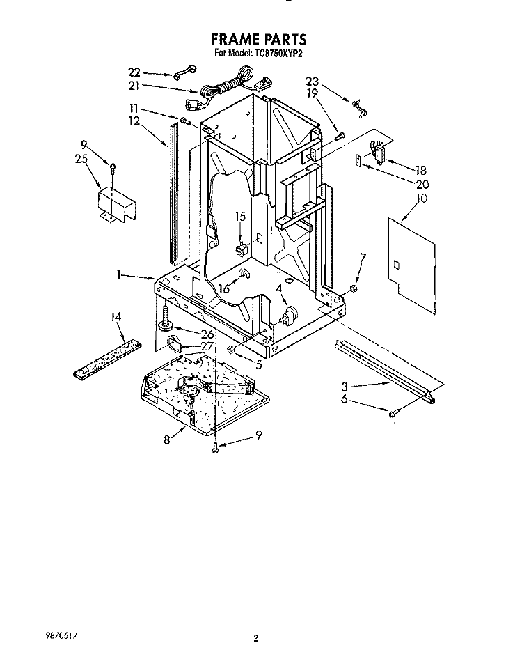 FRAME Diagram and Parts List for TC8750XYP2  Whirlpool Trash Compactor