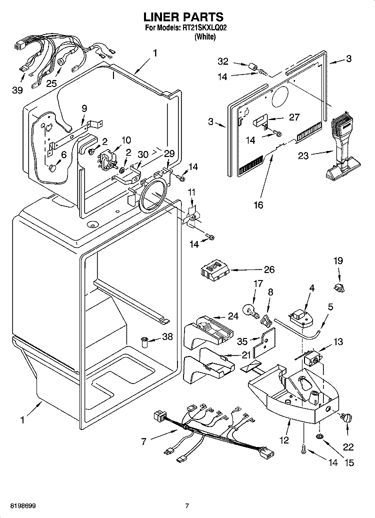 LINER PARTS Diagram and Parts List for RT21SKXLQ02  Roper Refrigerator