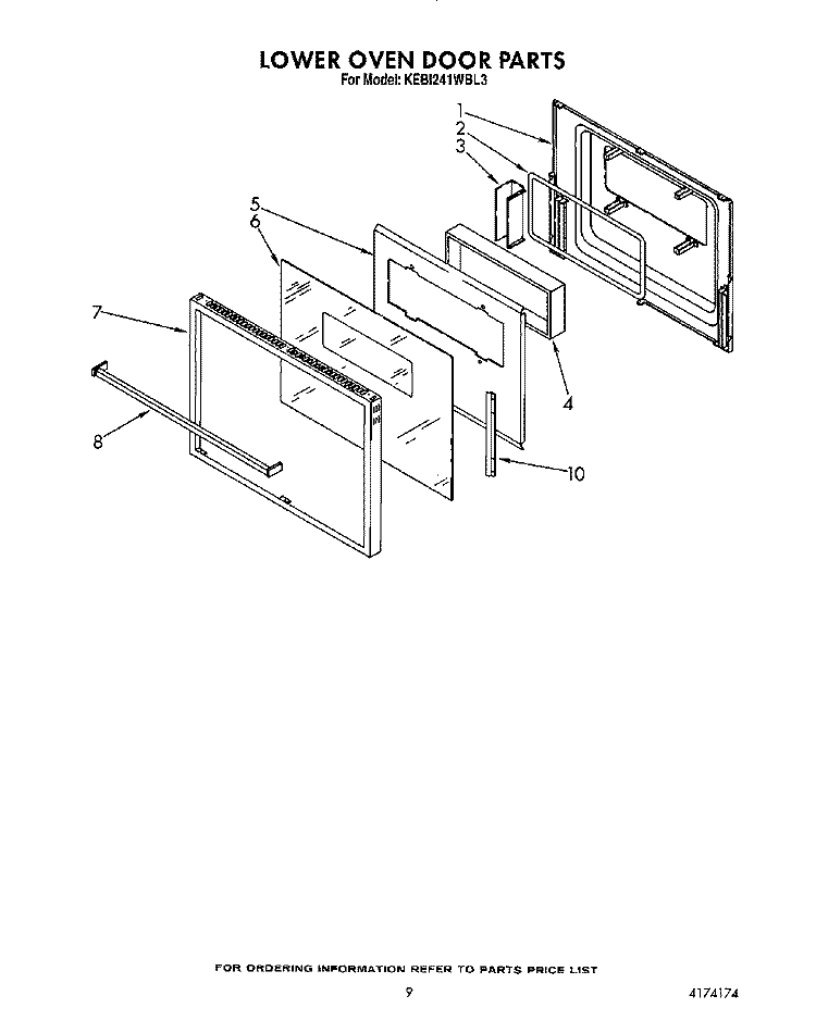 LOWER OVEN DOOR Diagram and Parts List for KEBI241WBL3  KitchenAid Wall Oven