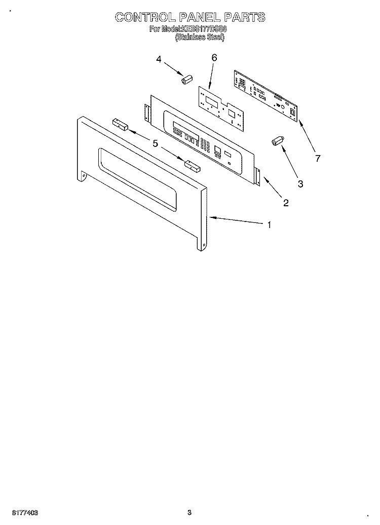 CONTROL PANEL Diagram and Parts List for KEBS177DSS8  KitchenAid Wall Oven