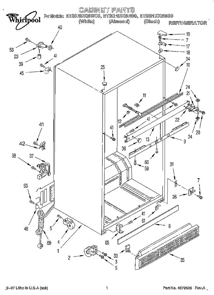 CABINET Diagram and Parts List for ET20HDXBN00  Whirlpool Refrigerator