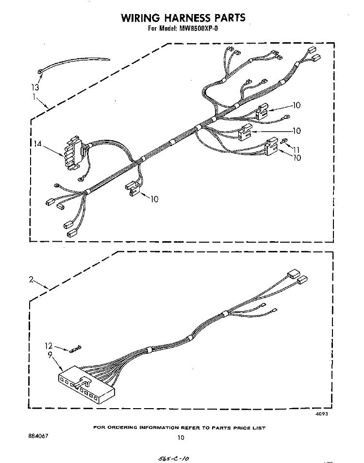 WIRING HARNESS , LIT/OPTIONAL Diagram and Parts List for MW8500XP0  Whirlpool Microwave