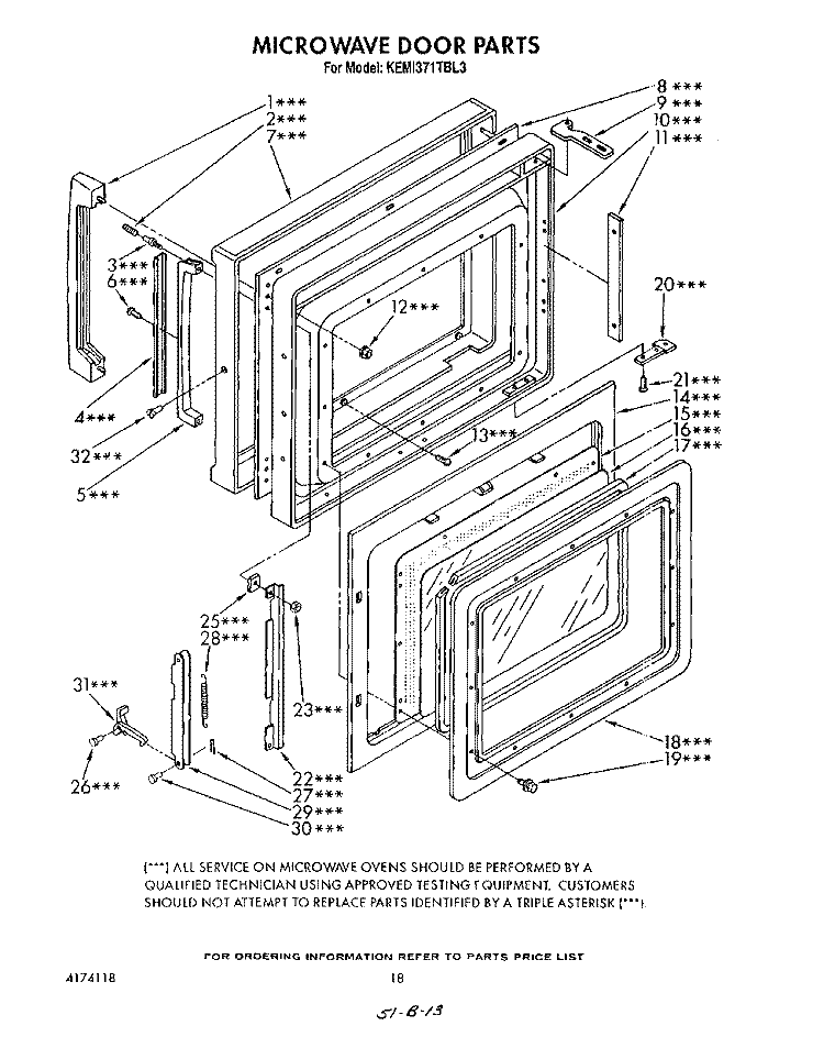MICROWAVE DOOR Diagram and Parts List for KEMI371TBL3  KitchenAid Microwave Oven Combo