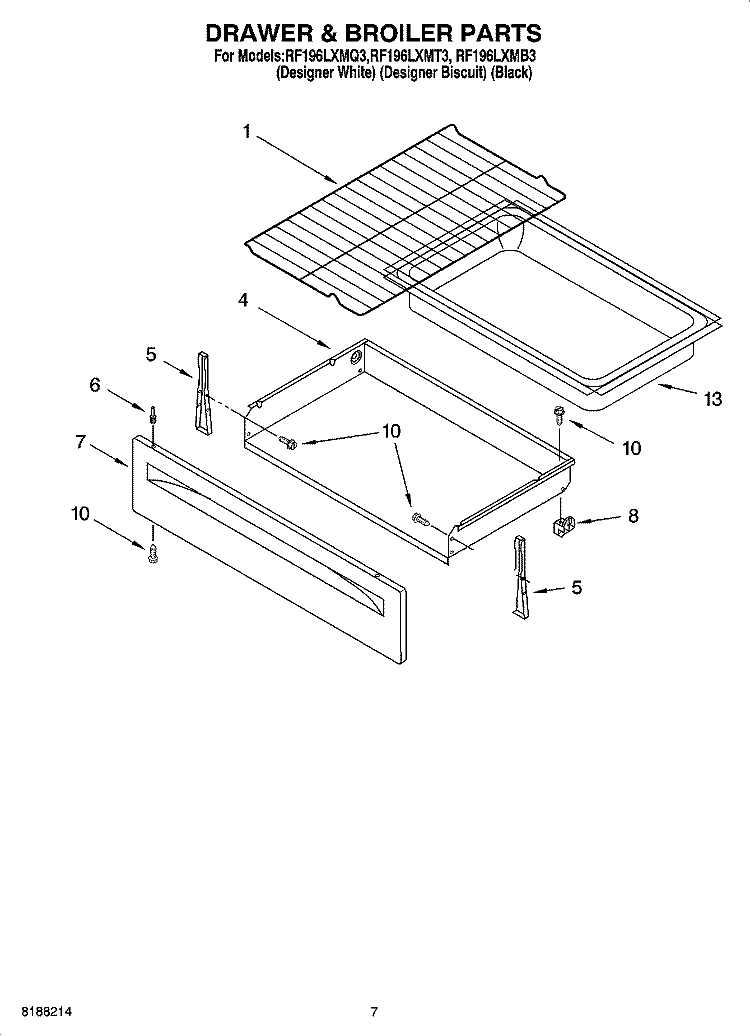 DRAWER & BROILER PARTS, OPTIONAL PARTS Diagram and Parts List for RF196LXMB3  Whirlpool Range
