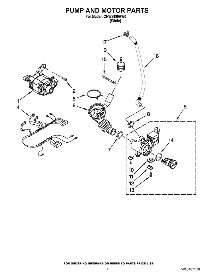 PUMP AND MOTOR PARTS Diagram and Parts List for CHW8990AW0  Whirlpool Washer