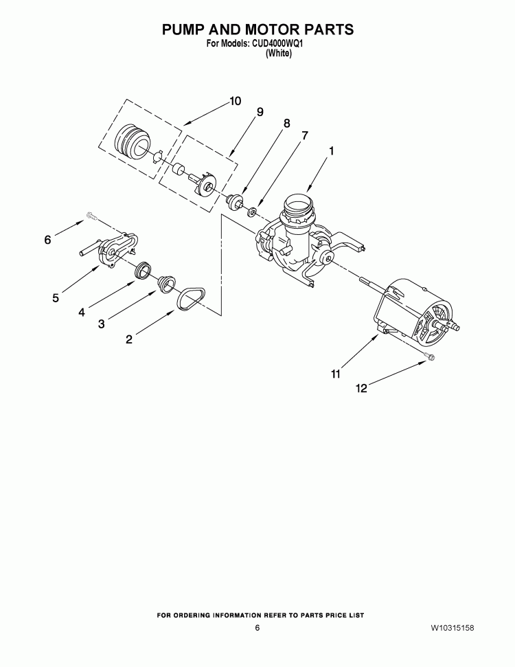 PUMP AND MOTOR PARTS Diagram and Parts List for CUD4000WQ1  Crosley Dishwasher