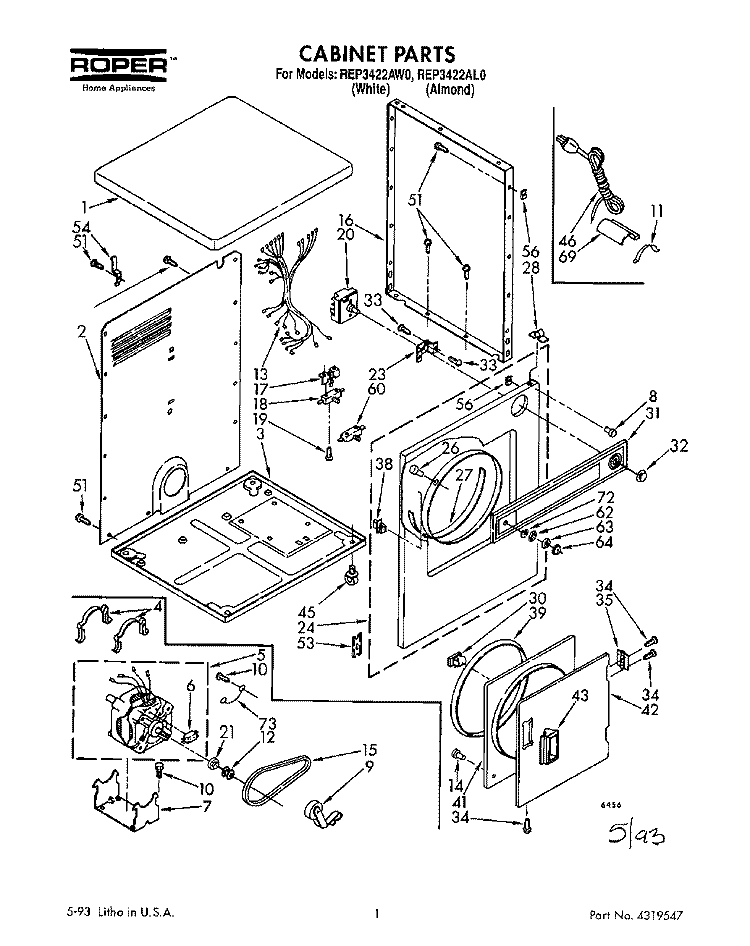 SECTION Diagram and Parts List for REP3422AL0  Roper Dryer