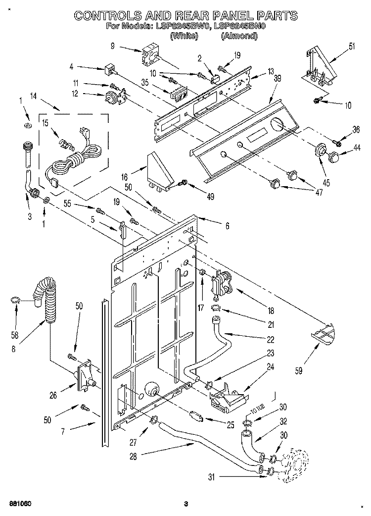 CONTROL AND REAR PANEL Diagram and Parts List for LSP8245BN0  Whirlpool Washer