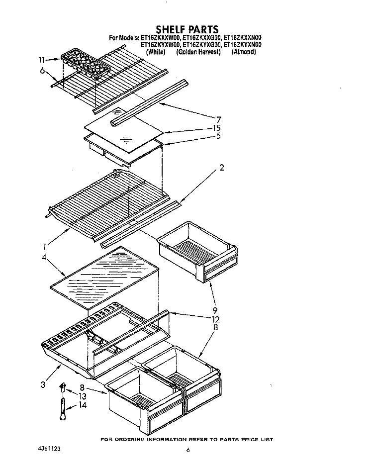 SHELF Diagram and Parts List for ET16ZKYXG00  Whirlpool Refrigerator