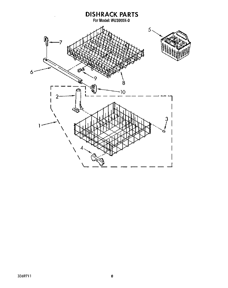 DISHRACK Diagram and Parts List for WU3000X0  Roper Dishwasher