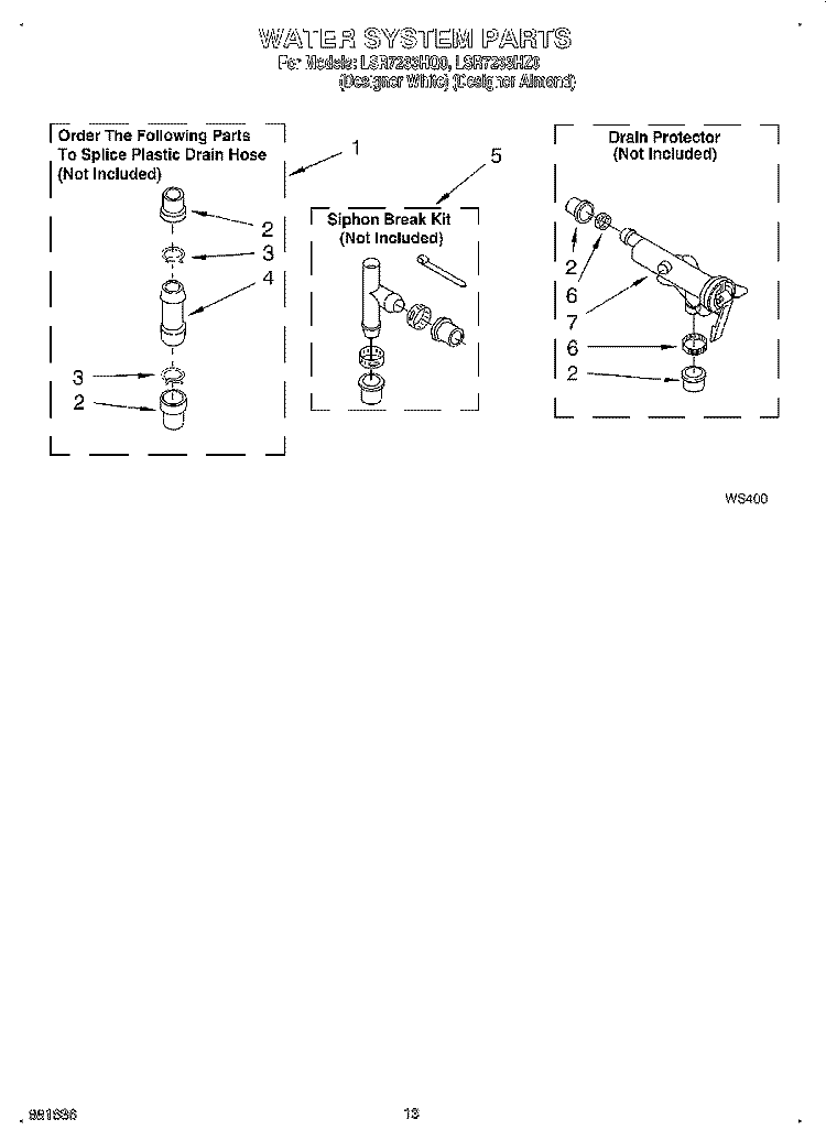 WATER SYSTEM Diagram and Parts List for LSR7233HZ0  Whirlpool Washer