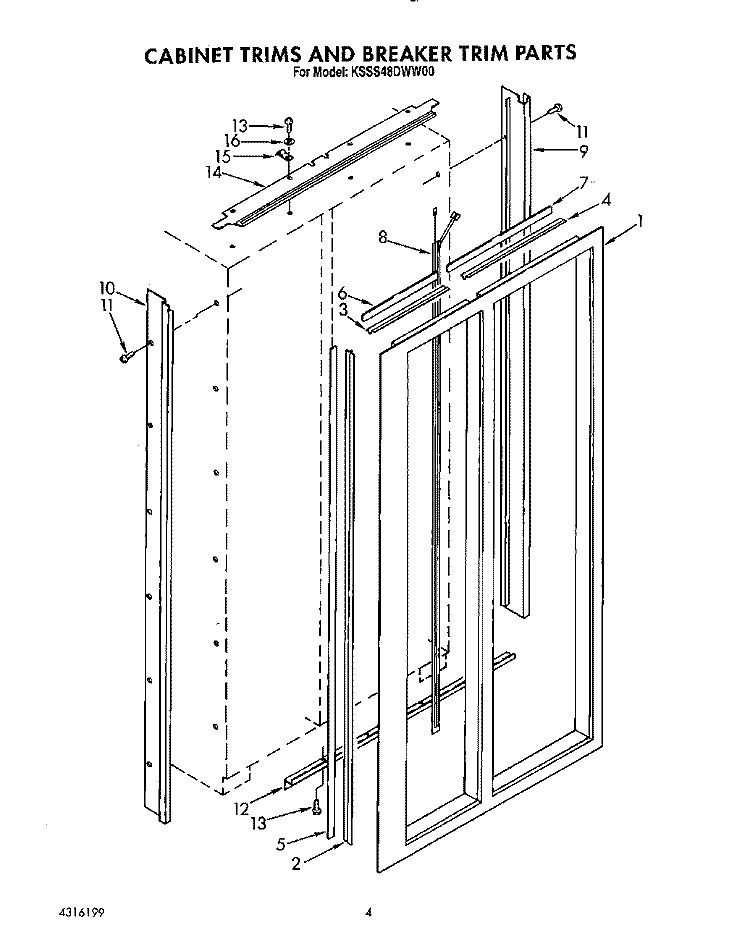 CABINET TRIMS AND BREAKER TRIM Diagram and Parts List for KSSS48DWW00  KitchenAid Refrigerator