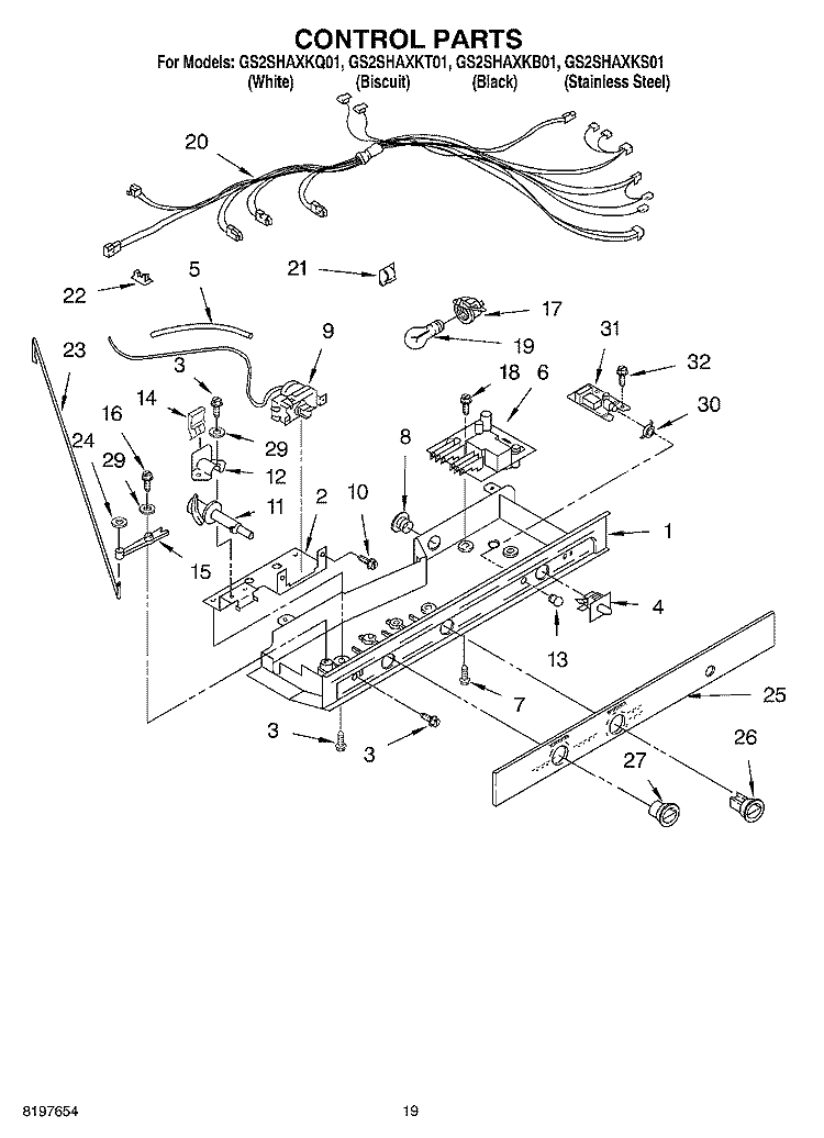 CONTROL Diagram and Parts List for GS2SHAXKB01  Whirlpool Refrigerator