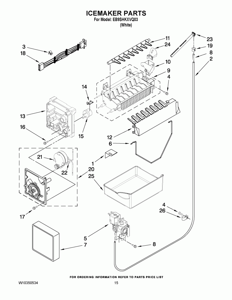 ICEMAKER PARTS Diagram and Parts List for EB9SHKXVQ03  Whirlpool Refrigerator