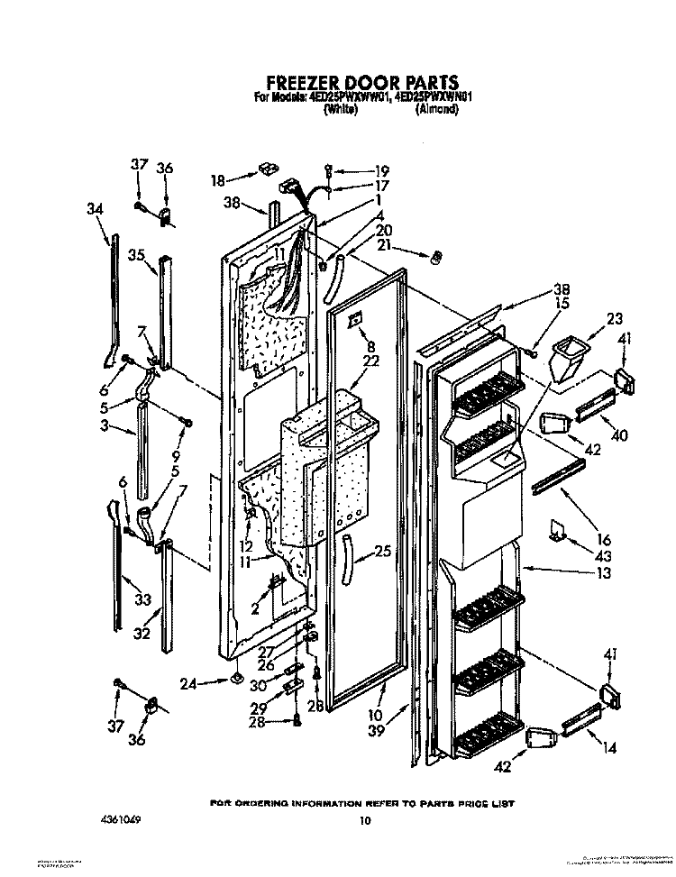 FREEZER DOOR Diagram and Parts List for 4ED25PWXWN01  Whirlpool Refrigerator
