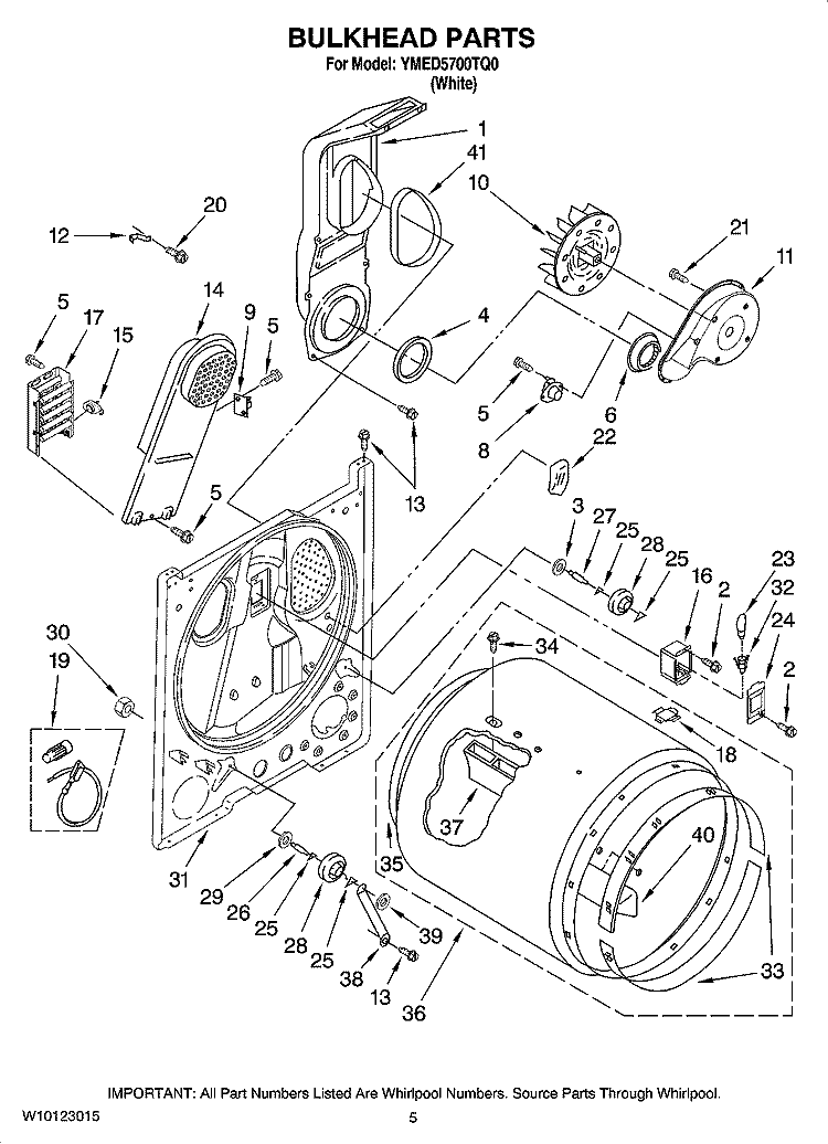 BULKHEAD PARTS, OPTIONAL PARTS (NOT INCLUDED) Diagram and Parts List for YMED5700TQ0  Maytag Dryer