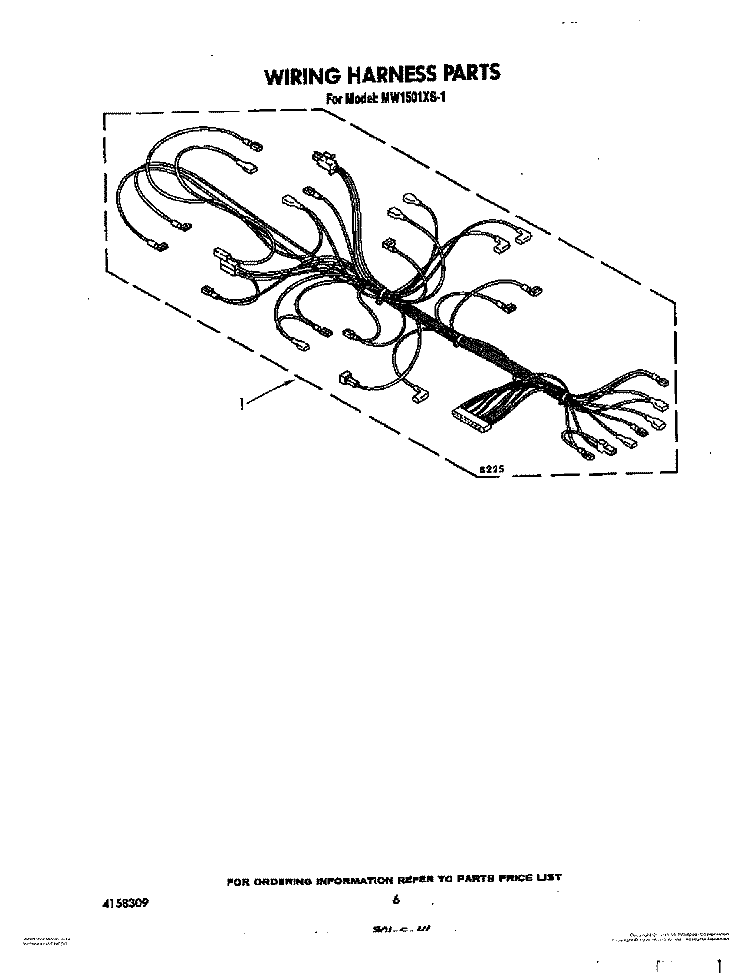 WIRING HARNESS, OPTIONAL Diagram and Parts List for MW1501XS1  Whirlpool Microwave