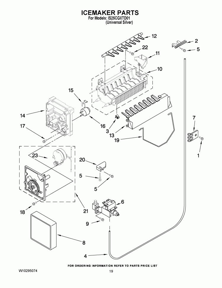 ICEMAKER PARTS Diagram and Parts List for IS25CGXTD01  Inglis Refrigerator