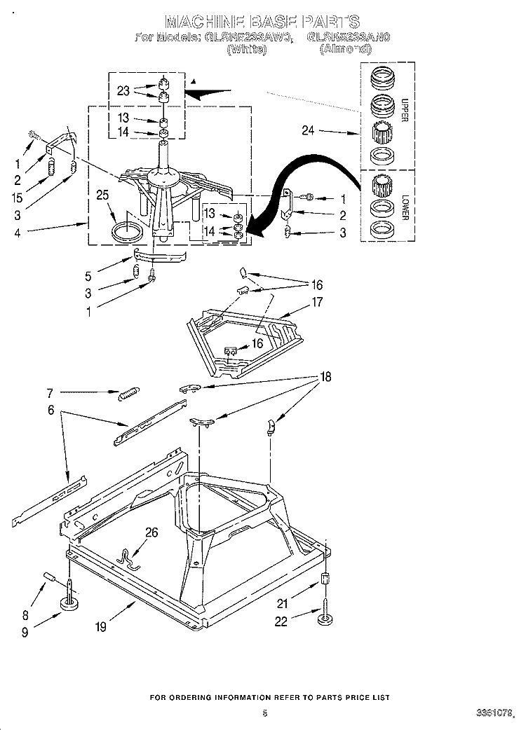 MACHINE BASE Diagram and Parts List for GLSR5233AW0  Whirlpool Washer