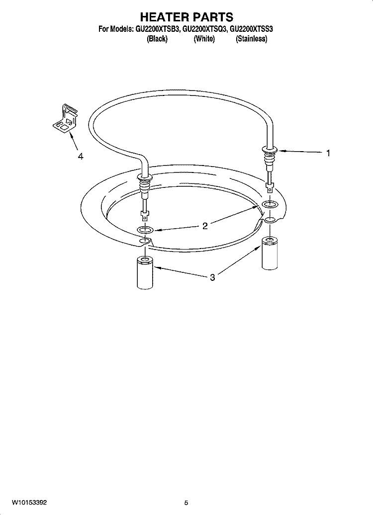 HEATER PARTS Diagram and Parts List for GU2200XTSB3  Whirlpool Dishwasher