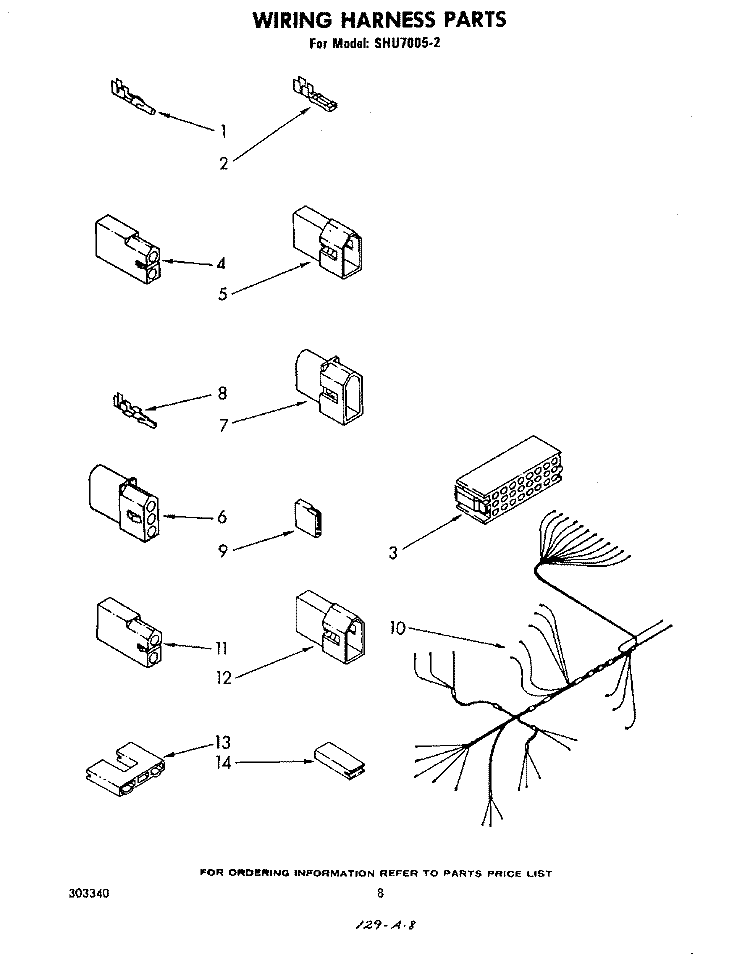 WIRING HARNESS Diagram and Parts List for SHU70052  Whirlpool Dishwasher