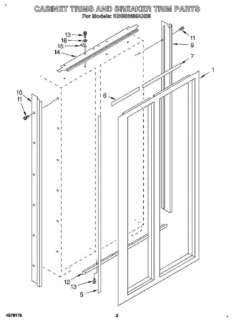 CABINET TRIMS AND BREAKER TRIM Diagram and Parts List for KSSS36MAX05  KitchenAid Refrigerator