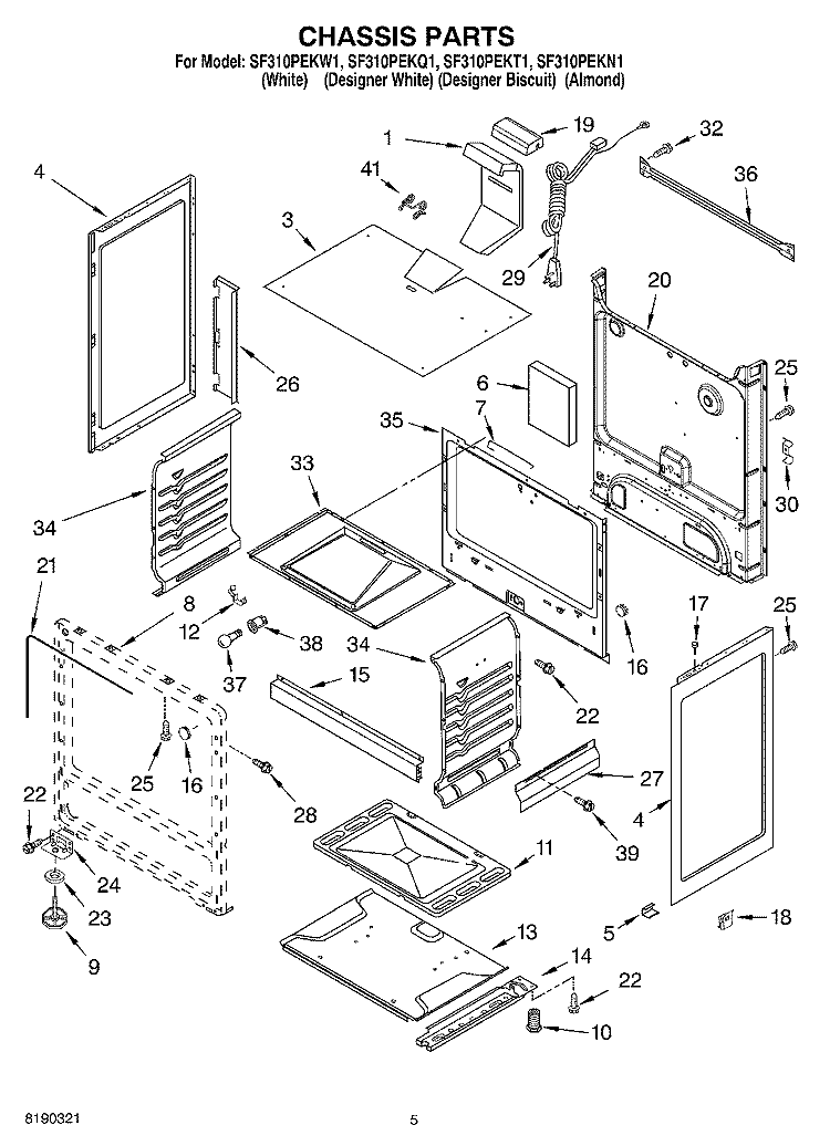 CHASSIS PARTS Diagram and Parts List for SF310PEKN1  Whirlpool Range