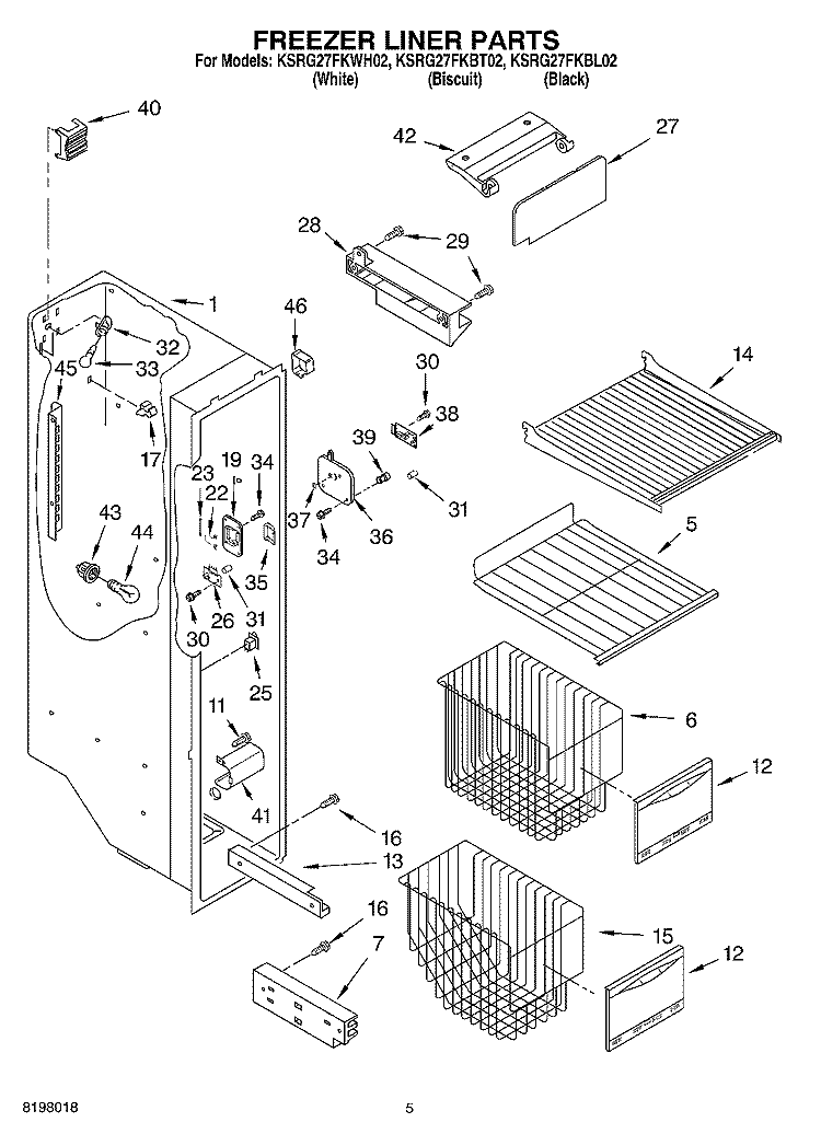 FREEZER LINER Diagram and Parts List for KSRG27FKWH02  KitchenAid Refrigerator